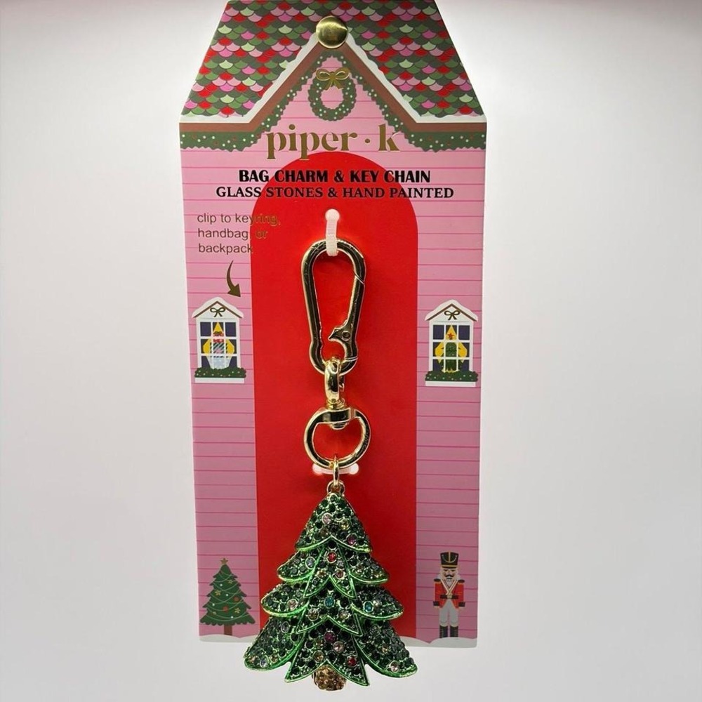 Christmas Tree Piper K Bag Charm Key chain Glass Stones And Hand Painted New